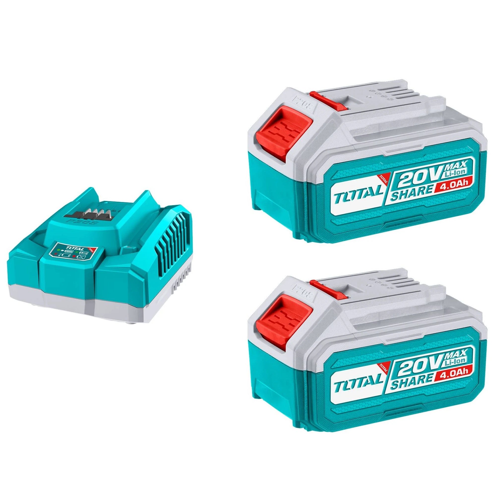 Kit 2 Baterías Litio Ion 4.0Ah + Cargador Rápido 20V TOTAL