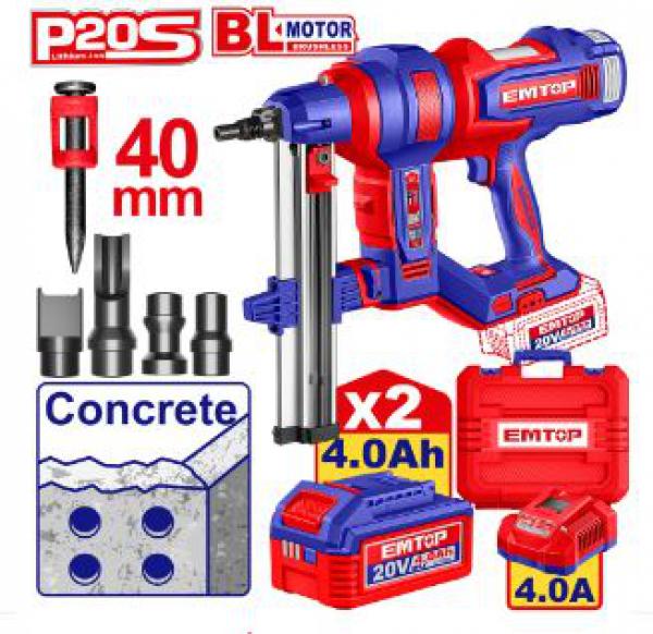 CLAVADORA 20V C/BAT 2X4AH P/CONCR. 40MM EMTOP - imagen 1