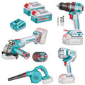 Kit Línea 20v: Percutor 66Nm + Amoladora 4.1/2" + Foco + Soplador, 2 Baterías 4.0Ah — Herramientas Total - imagen 1