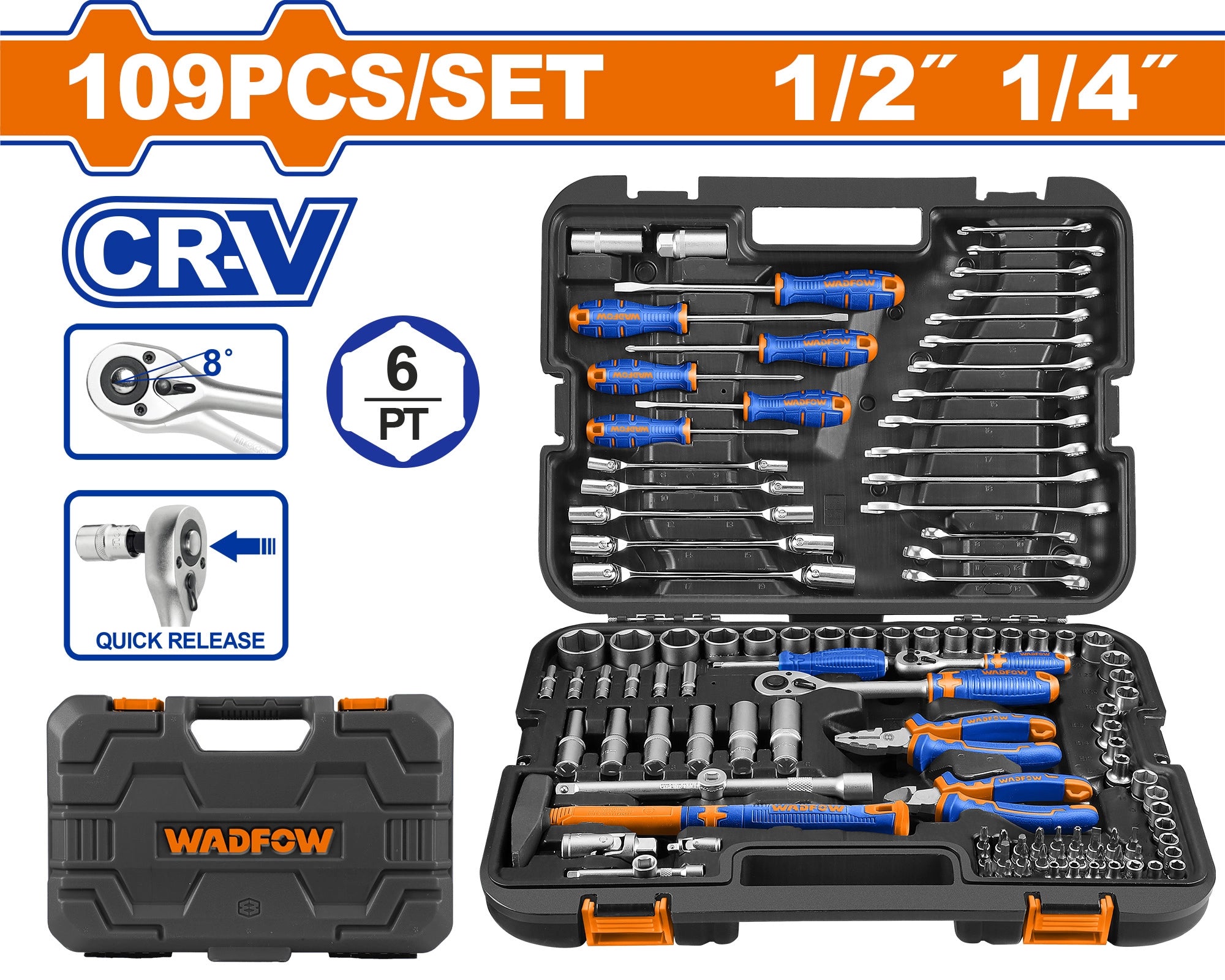 SET HERRAMIENTAS MANUALES + VALIJA PLASTICA WADFOW - imagen 1