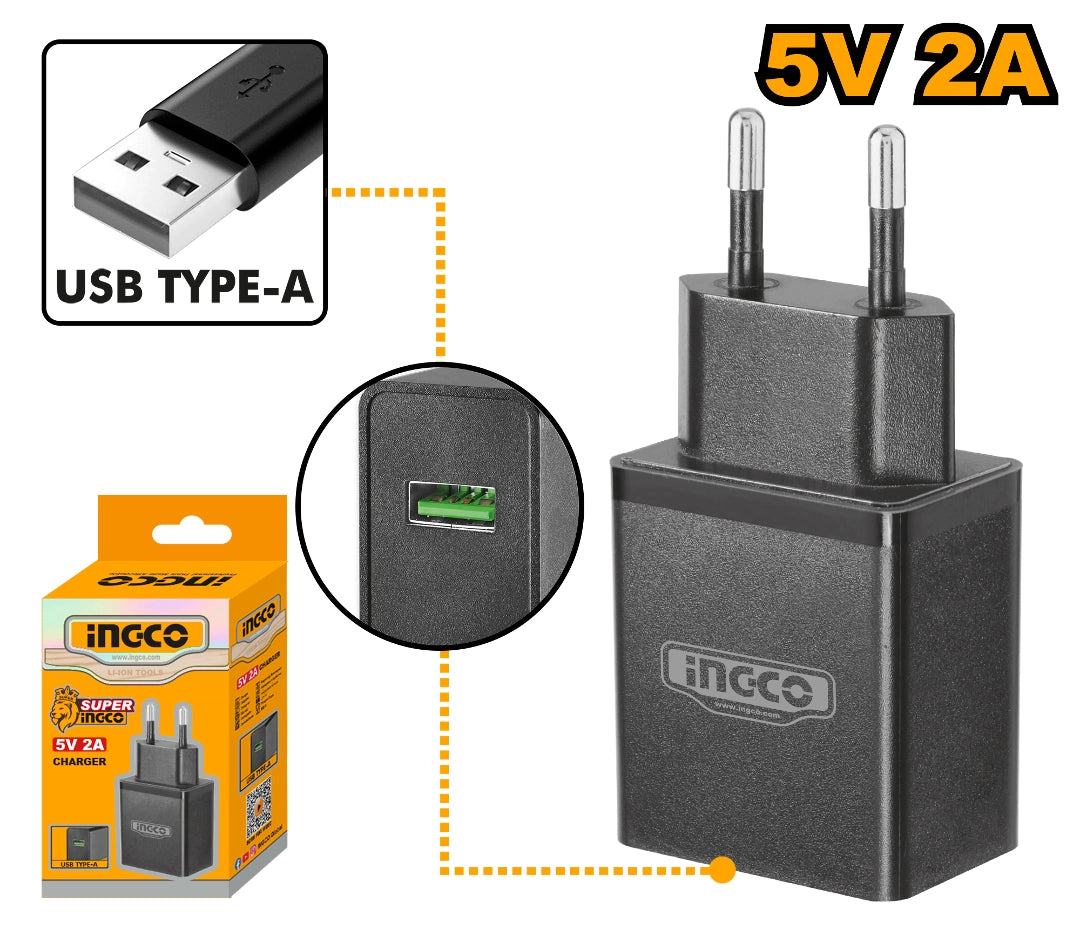 CARGADOR 5V 2AMP ENTRADA USB PARA BAT TIPO C INGCO - imagen 2