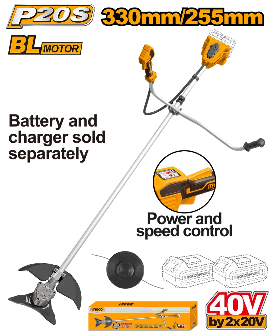 DESMALEZADORA A BATERIA 40V BRUSHLESS S BATERIA INGCO - imagen 2