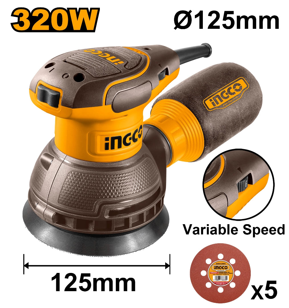 LIJADORA ROTO ORBITAL 125MM 320W INGCO - imagen 2