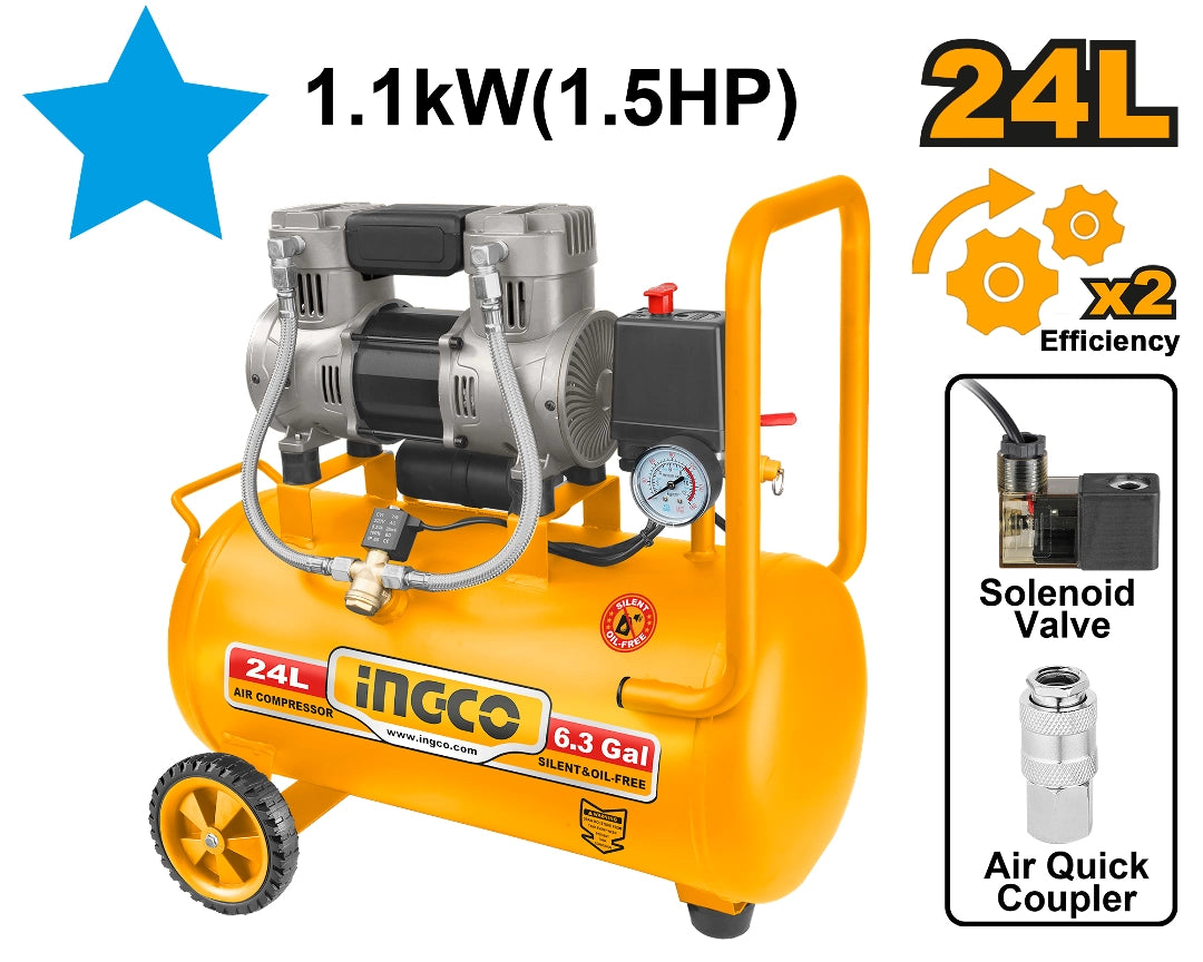 COMPRESOR 24LT 1.5HP LIBRE DE ACEITE BAJO RUIDO INGCO - imagen 2