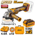 AMOLADORA A BATERIA 4 1/2" 20V C 2 X 5AH BAT CARG Y VALIJA INGCO - imagen 1