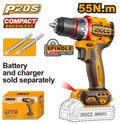 TALADRO ATORNILLADOR A BATERÍA 20V BRUSHLESS 55NM + 2 PUNTAS S/BAT, S/CARG INGCO INGCO - imagen 1