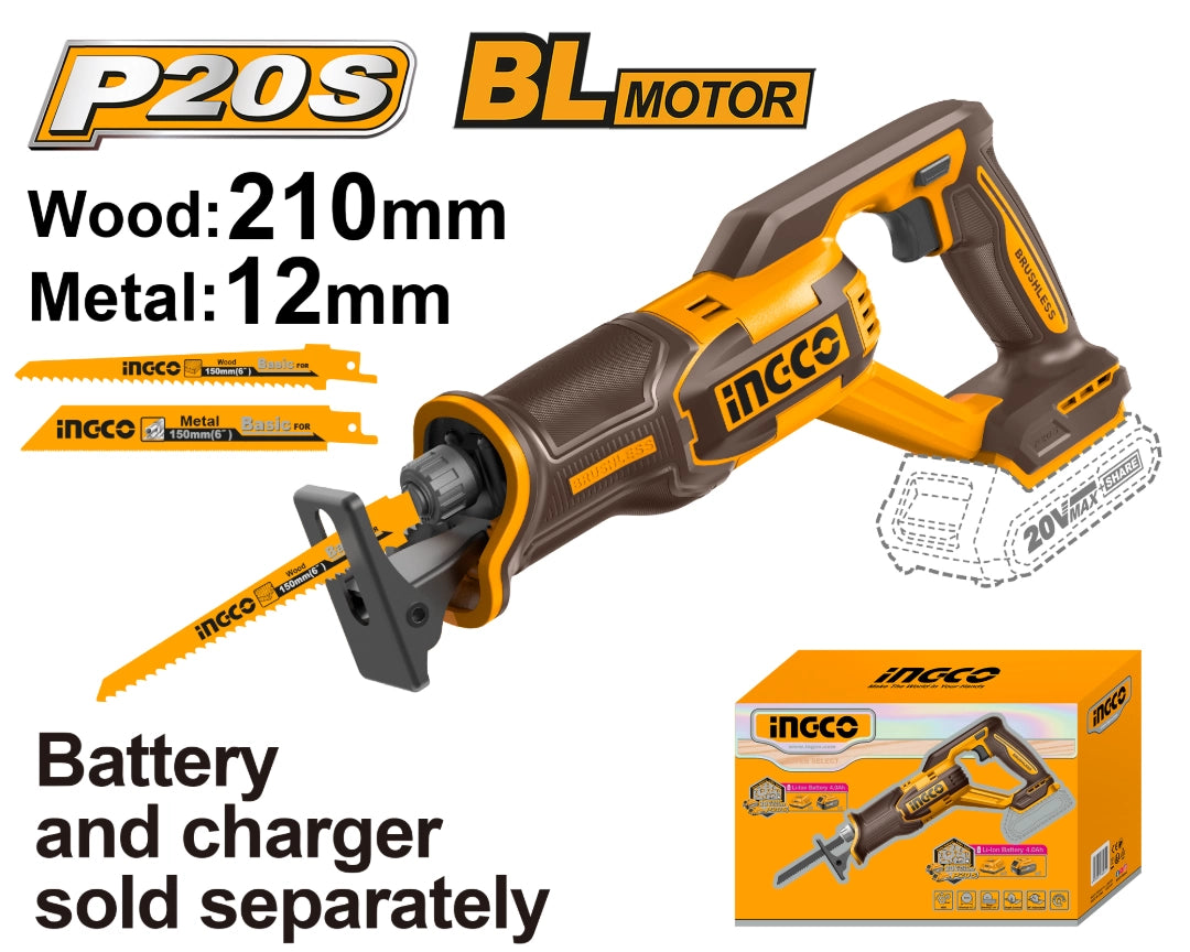 SIERRA SABLE A BATERÍA 20V BRUSHLESS MOTOR S/BAT, S/CARG INGCO - imagen 2