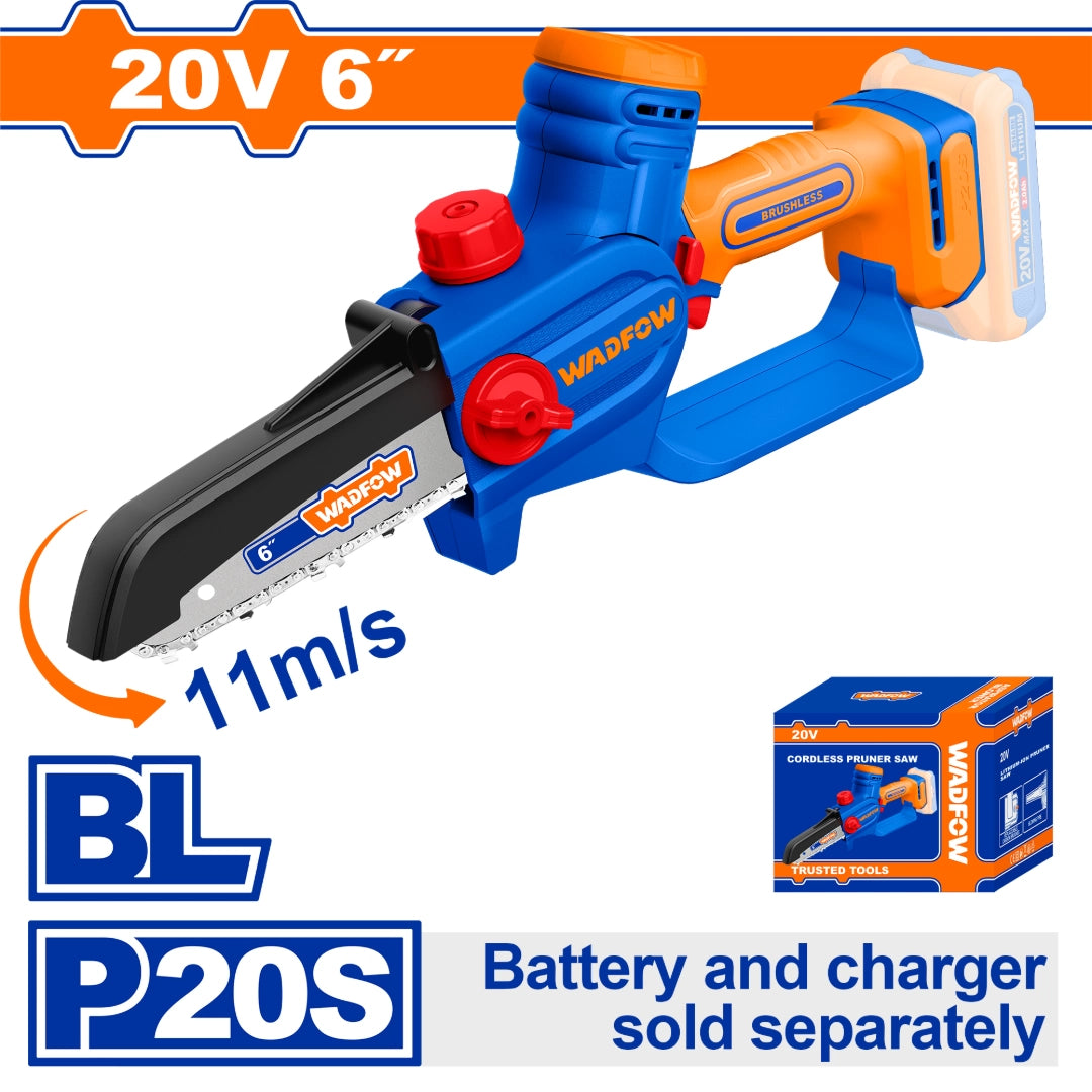 MINI MOTOSIERRA 6"" A BATERIA 20V BRUSHLESS C/CADENA + VAINA + LLAVE INGLESA SIN BAT SIN CARGADOR WADFOW - imagen 2