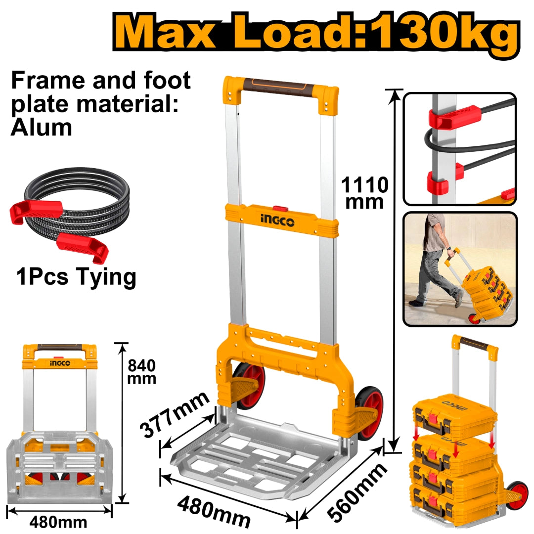 CARRO DE CARGA PLEGABLE P/ VALIJAS PLASTICAS INGCO APILABLE 130KG INGCO - imagen 1