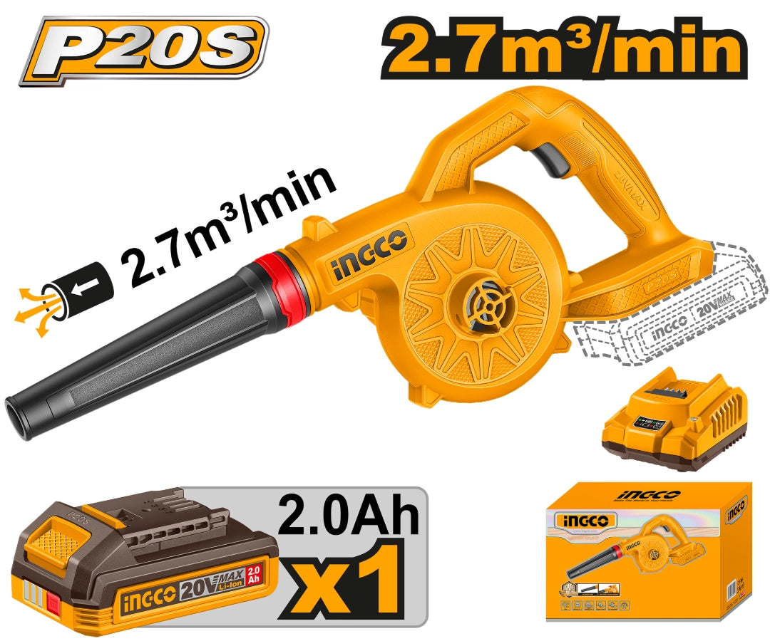 SOPLADORA A BATERIA P20S 20V 2.7M³/MIN C/BAT 2.0AH + CARGADOR