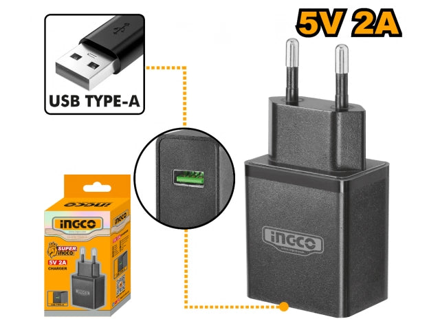 CARGADOR 5V 2AMP ENTRADA USB PARA BAT TIPO C INGCO - imagen 1